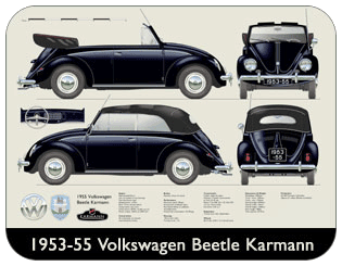 VW Beetle Karmann Cabriolet 1953-55 Place Mat, Medium